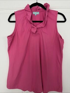 Anthony’s Resort Wear/Lulu-B Ruffle Neck Sleeveless Tank Top — Pink